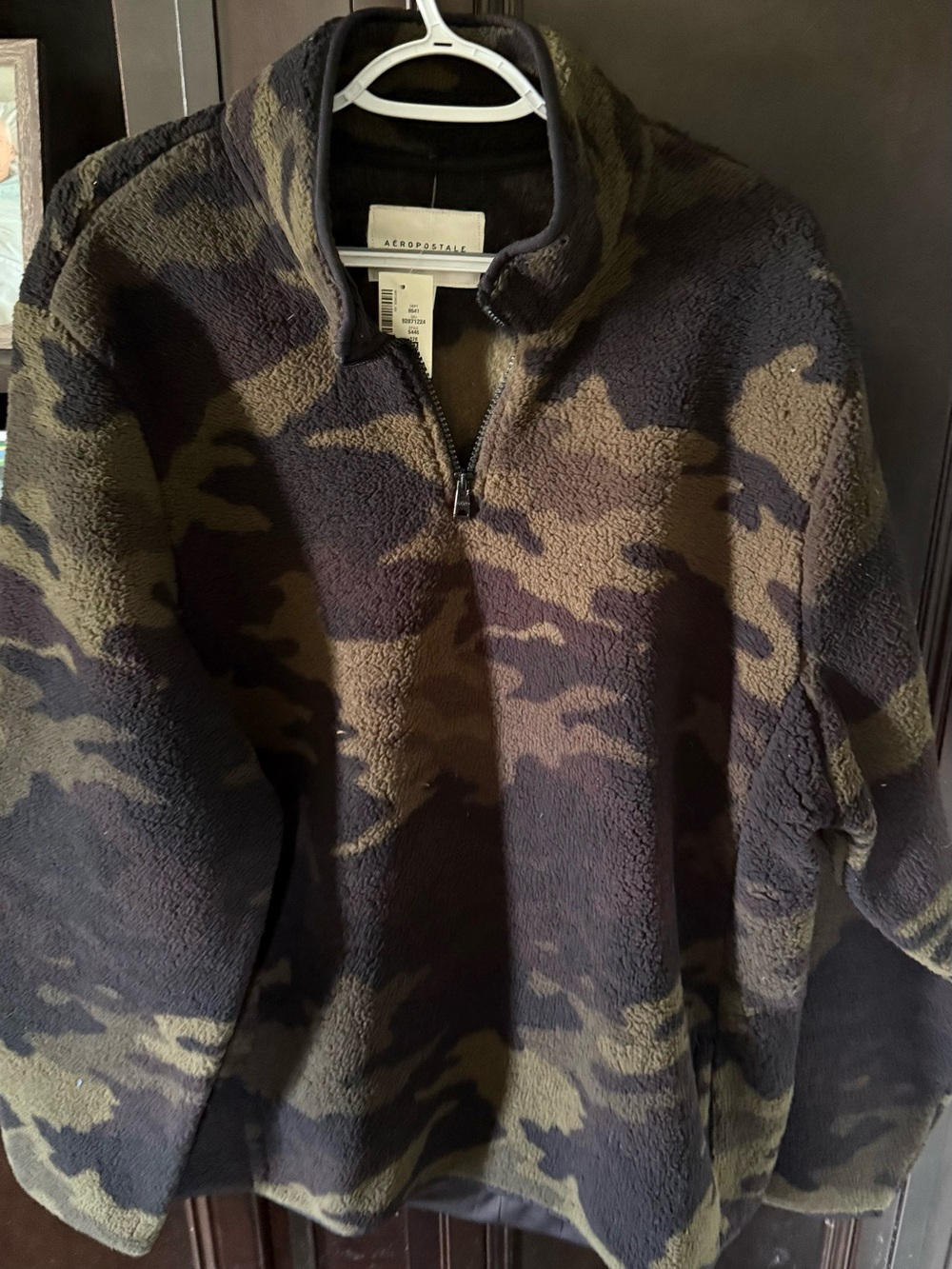 Aeropostale Men's Camouflage Quarter-Zip Fleece Pullover - Olive & Black